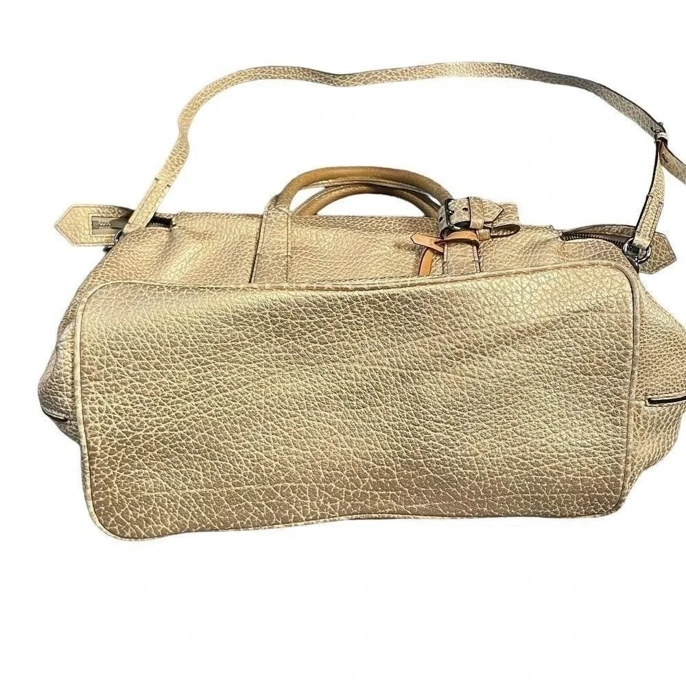 Reed Krakoff Metallic Textured Leather Satchel Crossbody Shoulder‎ Bag Gold